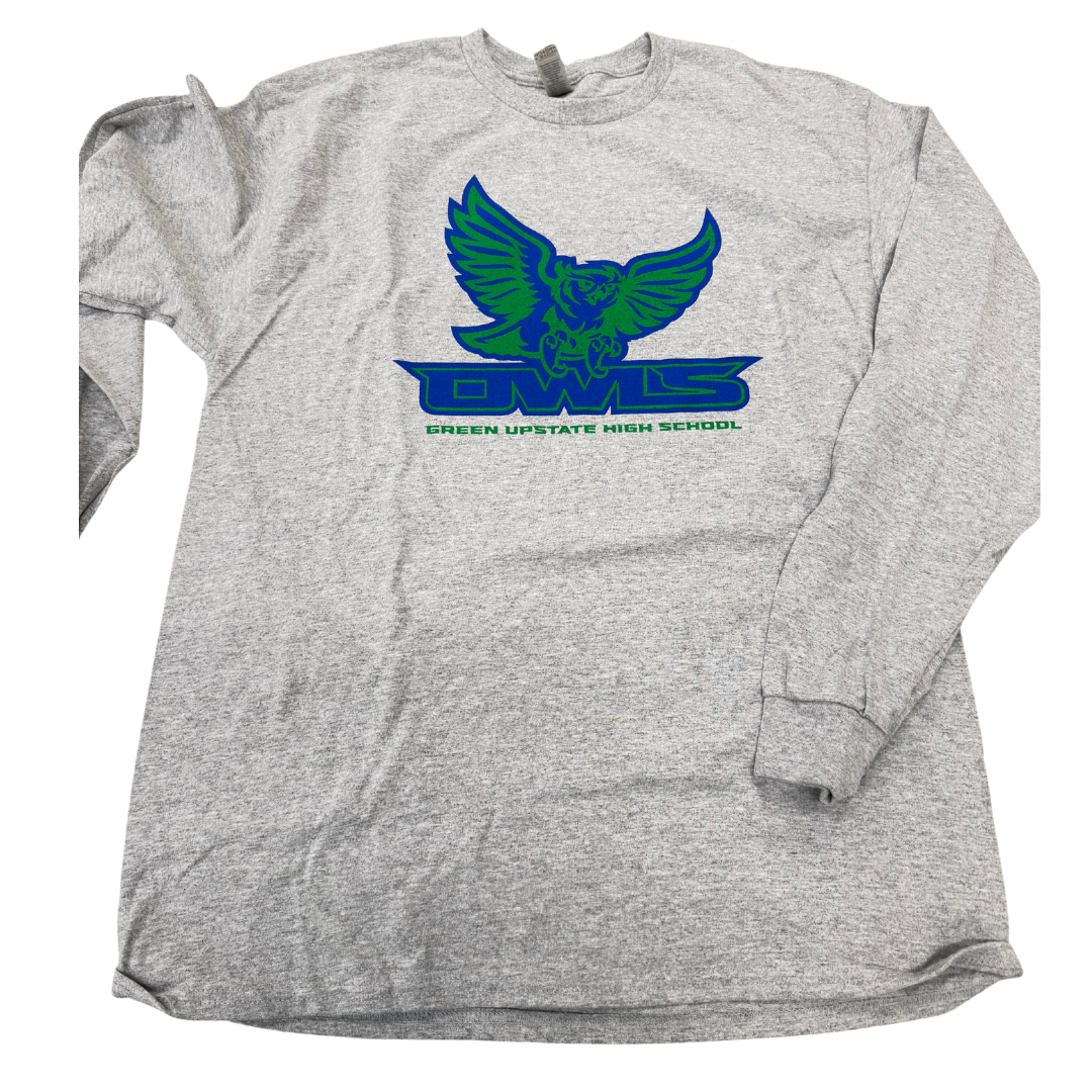 Adult Long Sleeve Grey Athletic Owl T-shirt - Clearance Design - SOLD IN PERSON ONLY @ GUHS CAMPUS