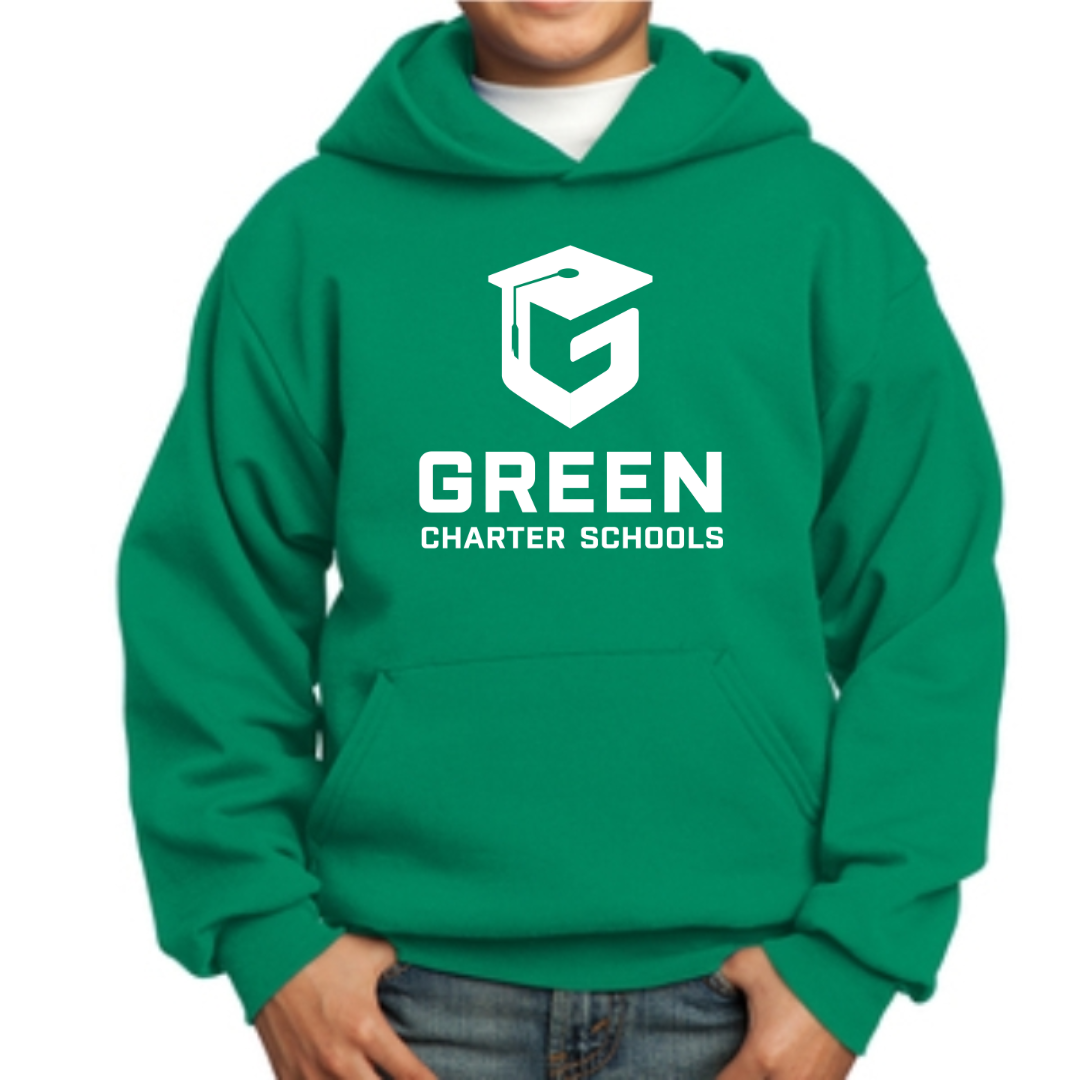 Adult Kelly Green Full GREEN Charter Schools Logo Sweatshirt - Clearance Design - SOLD IN PERSON ONLY @ GUHS CAMPUS