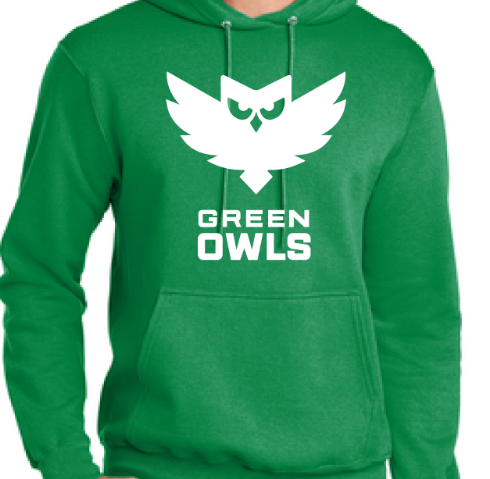 Adult Kelly Green Owl Logo Sweatshirt - Clearance Design - SOLD IN PERSON ONLY @ GREENVILLE ELEMENTARY CAMPUS